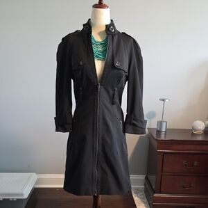 bebe Black Trench Coat with Button Accents